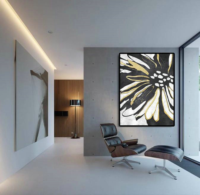 Original Abstract Painting Extra Large Canvas Art,Hand-Painted Black And White Minimal Painting On Canvas,Large Wall Canvas
